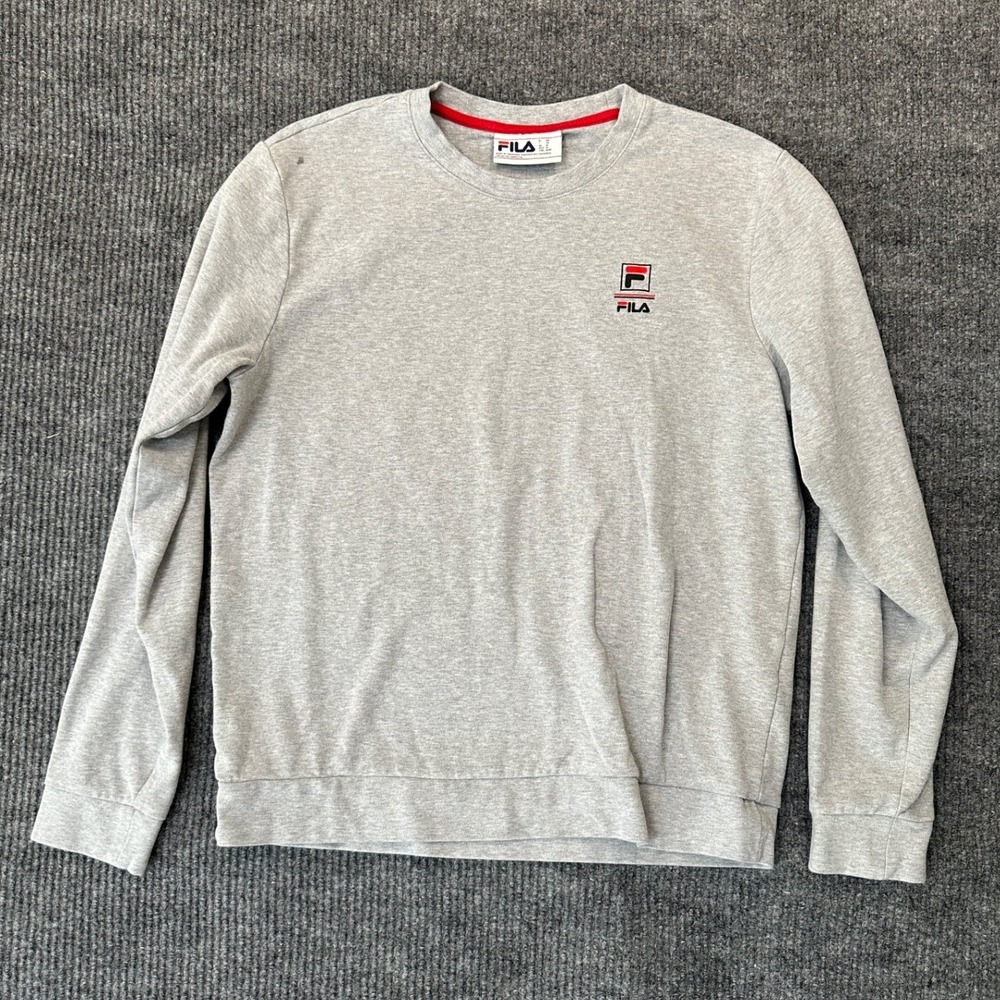 Fila Crewneck Sweatshirt‎ Medium Grey Embroidered Logo Cotton Blend